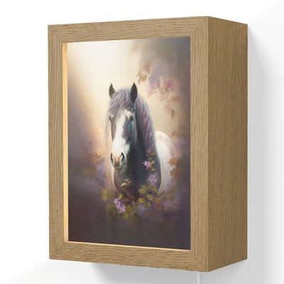 Wandlamp 15x20 cm - Oplaadbaar - Paard - Natuur - Dieren - Bloemen - Paars - Wandlampen binnen woonkamer - Slaapkamer lamp met kabel - Decoratieve nachtlamp - Vloerlamp snoer