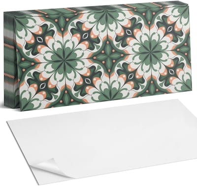 Coloray Plaktegels - Stijlvol plantenpatroon Zelfklevende Wandtegels - 40 cm x 20 cm - Groente Plaktegels - 10 stuks - Rechthoek PVC Tegels - Plaktegels Badkamer - Vloertegels Zelfklevend - Vinyl Tegels Zelfklevend - Portugese Tegels