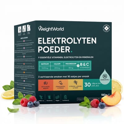 WeightWorld Elektrolyten Poeder zakjes - 9 essentiële electrolytes, mineralen en vitamines - 30 zakjes in 3 natuurlijke smaken - Zonder suiker