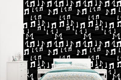 Behang - Fotobehang Muziek - Zwart Wit - Patroon - Breedte 315 cm x hoogte 260 cm