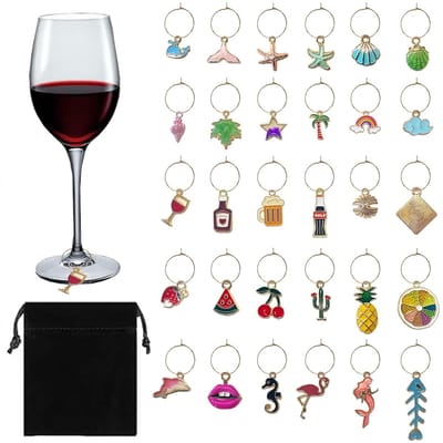 Dailygoods- Wijnglasmarkers 30 Stuks - Metaallegering - Duurzaam - Uniek Ontwerp - Herkenbare Hangers - Makkelijk te Reinigen - Wijnglasdecoratie