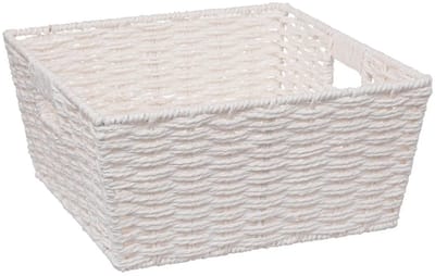 5Five Rieten opbergmand - gevlochten - wit - 31 x 31 x 15 - Kast-/badkamer mandjes - metaal/kunststof