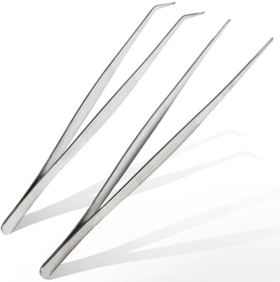 Dailygoods - 2 Stuks Professionele Gebogen en Stompe Pincet - Roestvrij Staal 25 cm
