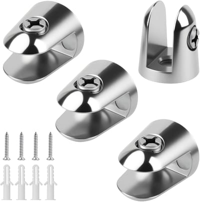 Verstelbare glasklemmen voor glazen planken, 10 mm, zinklegering, geschikt voor 5-10 mm glas en acryl, 4 stuks