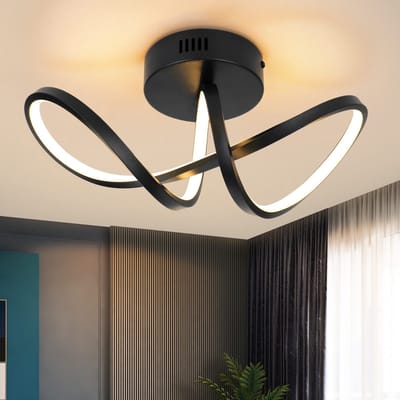 NETTLIFE Plafondlamp LED - Zwart - 12W - Modern Plafondverlichting - 3000K Warm Wit Licht - met creatief ontwerp - Metaal - voor Woonkamer | Slaafkamer | Gang