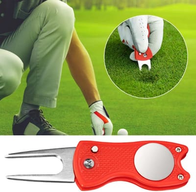 Actie4you® - Golf Pitchfork – Inklapbare Divot Repair Tool - Met Pop-upknop & Magnetische Ballmarker – Robuust Ontwerp - Rood