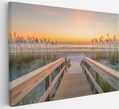 Saammp - Canvas Schilderij - Brug naar het strand - Duinen - 30x20 - Foto op canvas - Wanddecoratie - muurdecoratie Woonkamer - Slaapkamer decoratie - Canvas Print