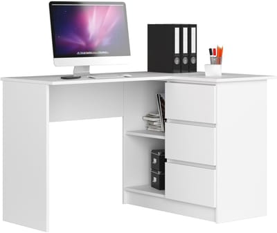 Hoekbureau Rechts B16 / Computerbureau / Computer Tafel / Bureautafel Rechts / Wit / 124 x 77 x 85 cm