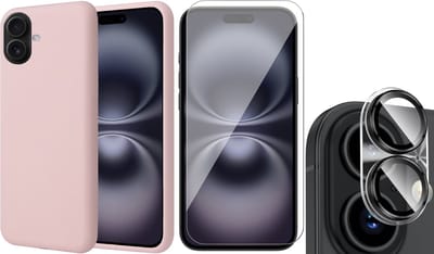 Hoesje geschikt voor iPhone 16 - Screenprotector Glas & Camera - Matte Case Roze met Fluweelzachte Binnenzijde