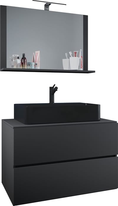 3-delig wastafelmeubel Badmeubelset Wastafel Lendas BL breedte 80 cm M lade