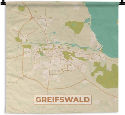 Wandkleed - Wanddoek - Kaart - Greifswald - Vintage - Plattegrond - Stadskaart - 180x180 cm - Wandtapijt