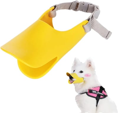 Muilkorf Honden - Siliconen Hondenmuilkorf in Eendenbekvorm - Premium Comfortabele Snuitkorf - voor Kleine en Middelgrote Honden - Verstelbare Anti-Bijt Muilband Nekomtrek - 12-40 cm - Duurzaam Sorteersysteem Hondensnuit - Geel