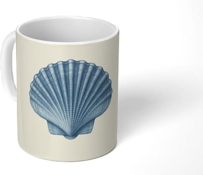 Mok - Koffiemok - Ribbels - Blauw - Schelp - Mokken - 350 ML - Beker - Koffiemokken - Theemok