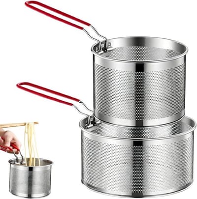 Set van 2 roestvrijstalen zeefmanden, ideaal voor frituren, koken en het afgieten van pasta, groenten en frietjes (18 cm en 20 cm)