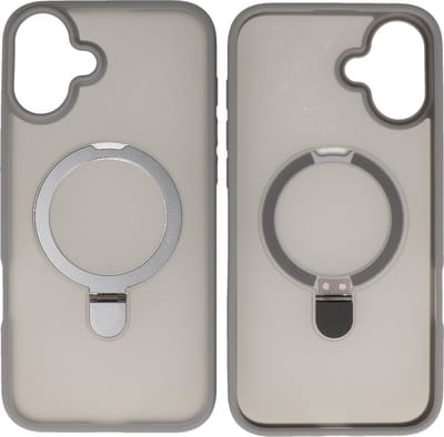 MagSafe Hoesje Geschikt voor iPhone 16 - Camera Beschermer Case met Staande Functie - Grijs