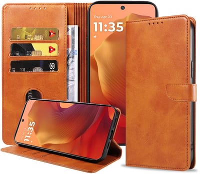 Geschikt voor Motorola Moto G15 Telefoonhoesje Kunstleer met Magnetisch lipje en Pasjeshouder Book Case met Klepje - Walletcase with Cardslot - Bruin - Smartphonica geschikt voor Motorola Moto G15