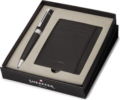 Sheaffer balpen giftset - 300/G9312 - glossy black chrome plated - met creditcardhouder - SF-G2931251-2