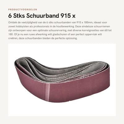 Dailygoods- Schuurband 75 x 533 mm - Eindeloze Schuurriem - Set van 6 - Schuurbanden 60/80/100/120/150/180 - Hoogwaardige Kwaliteit - Voor Schuurmachine
