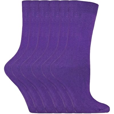 Set van 6 effen, casual katoenen damessokken - PL30 Paars