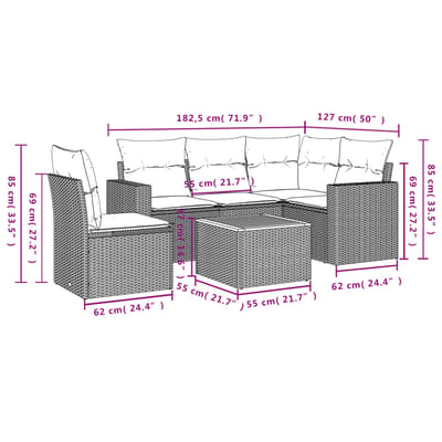 vidaXL - 6-delige - Loungeset - met - kussens - poly - rattan - beige