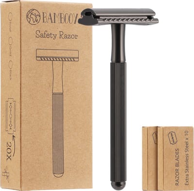 Bambooya Safety Razor + 20 scheermesjes met extra lang handvat - Scheermesjes voor vrouwen dames - Black - Double Edge Single Blade - Zero Waste scheren | Duurzaam Scheermesje