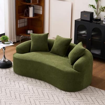 STILVORA Sofa 153 x 94 cm - Gebogen 2-Zits Met 3 Kussens - Voor Hoek En Kleine Ruimte - Chenille - Groen