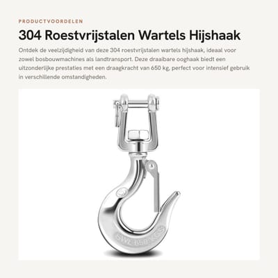 Dailygoods- Wartel 304 Roestvrij Staal - Draaibare Hefhaak - Hijshaak 650kg/1000kg - Rigging-accessoire - Compact en Duurzaam - 360 Graden Rotatie - Haak