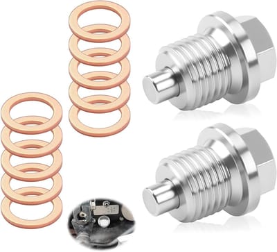 Set van 2 Magnetische Deksel M14 x 1.5 met 10 Koper Schijven voor Auto en Motorolieafdichting, Roestvrij Staal Accessoires