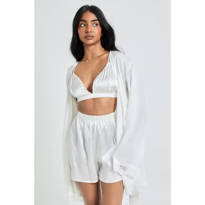 boohoo Dames Bruidskanten Detail Satijnen Mini Kimono | Wit | Maat: 42