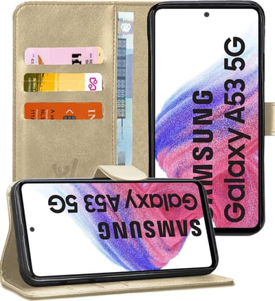 Hoesje geschikt voor Samsung Galaxy A53 - Book Case Kunstleer Wallet Cover Portemonnee Pasjeshouder Hoes Goud