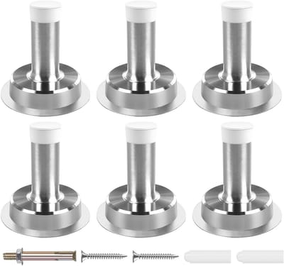 6x Zelfklevende Deurstoppers 5 cm Chroom - Rubberen Stootbumper voor Plint en Muur