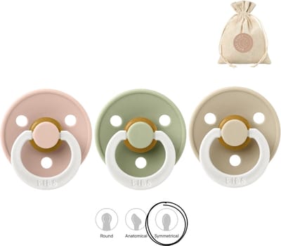 BIBS fopspenen symmetrisch - maat 1 (0-6 maanden) - glow in the dark sage, blush en vanilla symmetrical
