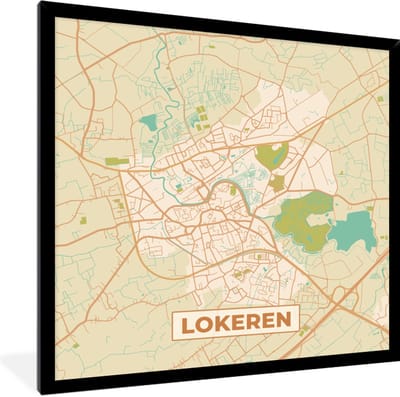 Fotolijst incl. Poster - Kaart - Vintage - Stadskaart - Plattegrond - Lokeren - 40x40 cm - Posterlijst