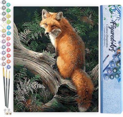 Figured'Art Schilderen op Nummer Volwassenen canvas Vos in het bos - Handwerk acrylverf Kit DIY Compleet - 40x50cm zonder frame