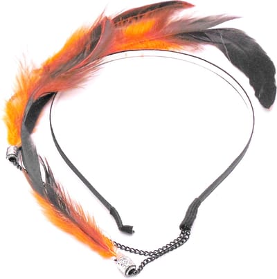 Festival/Ibiza diadeem met hanger 4 veren oranje-zwart