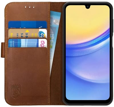 Rosso Deluxe Echt Leer Hoesje Geschikt voor Samsung Galaxy A16 | Ruimte voor drie pasjes | Portemonnee Book Case | Met Pasjeshouder | Bruin