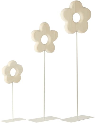 J-Line decoratie Bloem Op Voet - hout - wit- set van 3