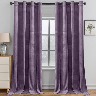 Fluwelen Gordijnen Set Van 2, 140 X 145CM(BxH), Thermisch Verduisteringsgordijn, Ondoorzichtig Gordijn Met Oogjes, Thermogordijn Woonkamer Slaapkamer, Geluidsisolatie, Licht paars