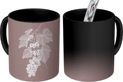 Magische Mok - Foto op Warmte Mokken - Koffiemok - Tros - Druiven - Illustratie - Bladeren - Magic Mok - Beker - 350 ML - Theemok