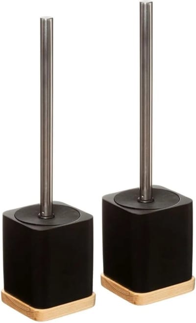 5Five - 2x WC-/toiletborstels met houder zwart polyresin 35,5 cm