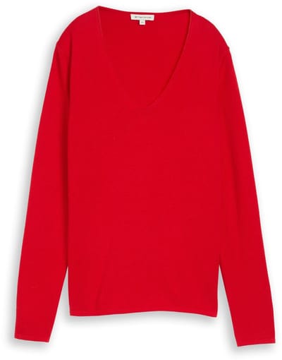 Tom Tailor - Gebreide trui met V-hals - Maat XL - soft scarlet red