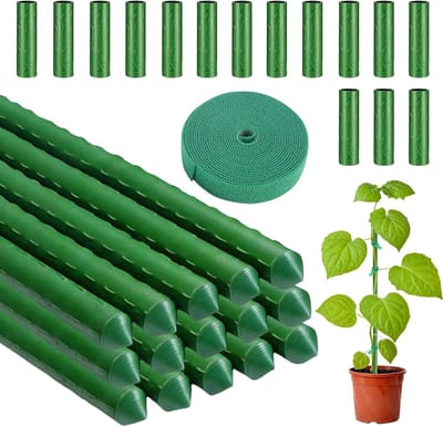 Plantsteunen voor klimplanten - 30 stuks met 20 connectors en 1 planttie voor ondersteuning van groenten en bloemen - 40 cm lang, 11 mm diameter