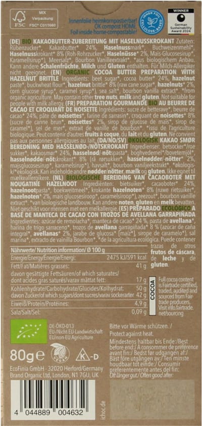 Ichoc White nougat crisp vegan bio 80 Gram