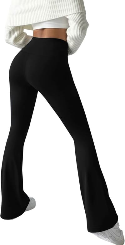 Flare Legging Dames Hoge Taille – Yoga Broek Dames Superzacht met Buikcontrole, Push-Up Effect en Zakken - Zwart - Maat S