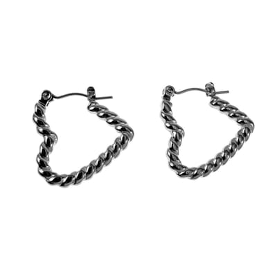 ∅22mm Oorringen Dames - Zilverkleurige RVS - Gedraaide Hartjes Oorbellen