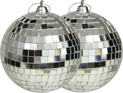 Othmar Decorations discobal kerstballen - 2x - zilver - 10 cm - kunststof - spiegelbol