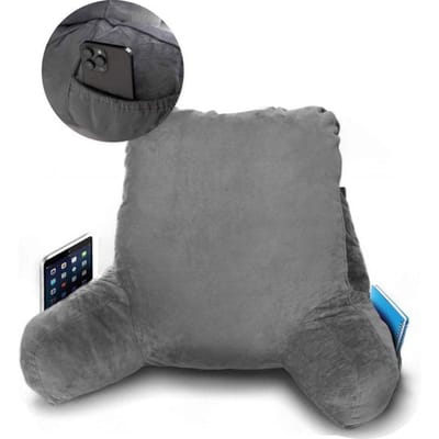 Leeskussen - Voor in bed - Met 3 opbergvakken - Rugkussen bank - zitkussen - Lende - Rug kussen onderrug - Lees - Kussens - Knuffel - Steun - Boeken - book - Seat - Grijs