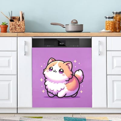 Vaatwasserhoes Magnetisch - Keuken Decor - Keuken Opfrissen - Brede Compatibiliteit - 58 x 66 cm - Paars Kat