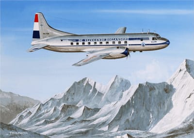 Thijs Postma - TP Aviation Art - Poster - Convair 240 PH-TEB Boven De Alpen - 50x70cm