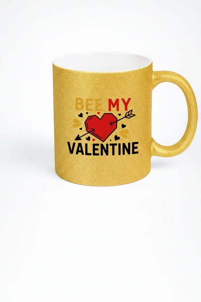 Gouden Glitter Mok 'Bee My Valentine' - Uniek Valentijnscadeau voor Liefdevolle Momenten